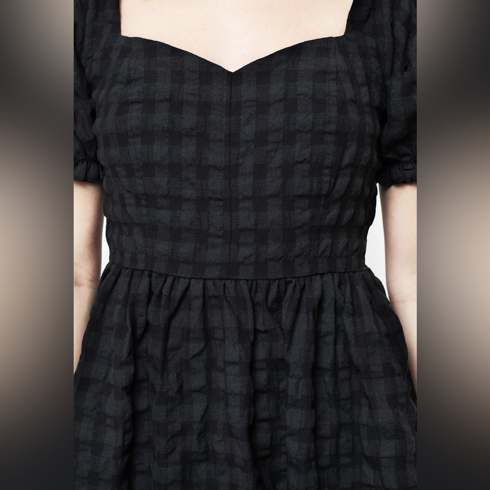 Disturbia Black Puff Sleeve Gingham Mini Dress - Picture 2 of 11